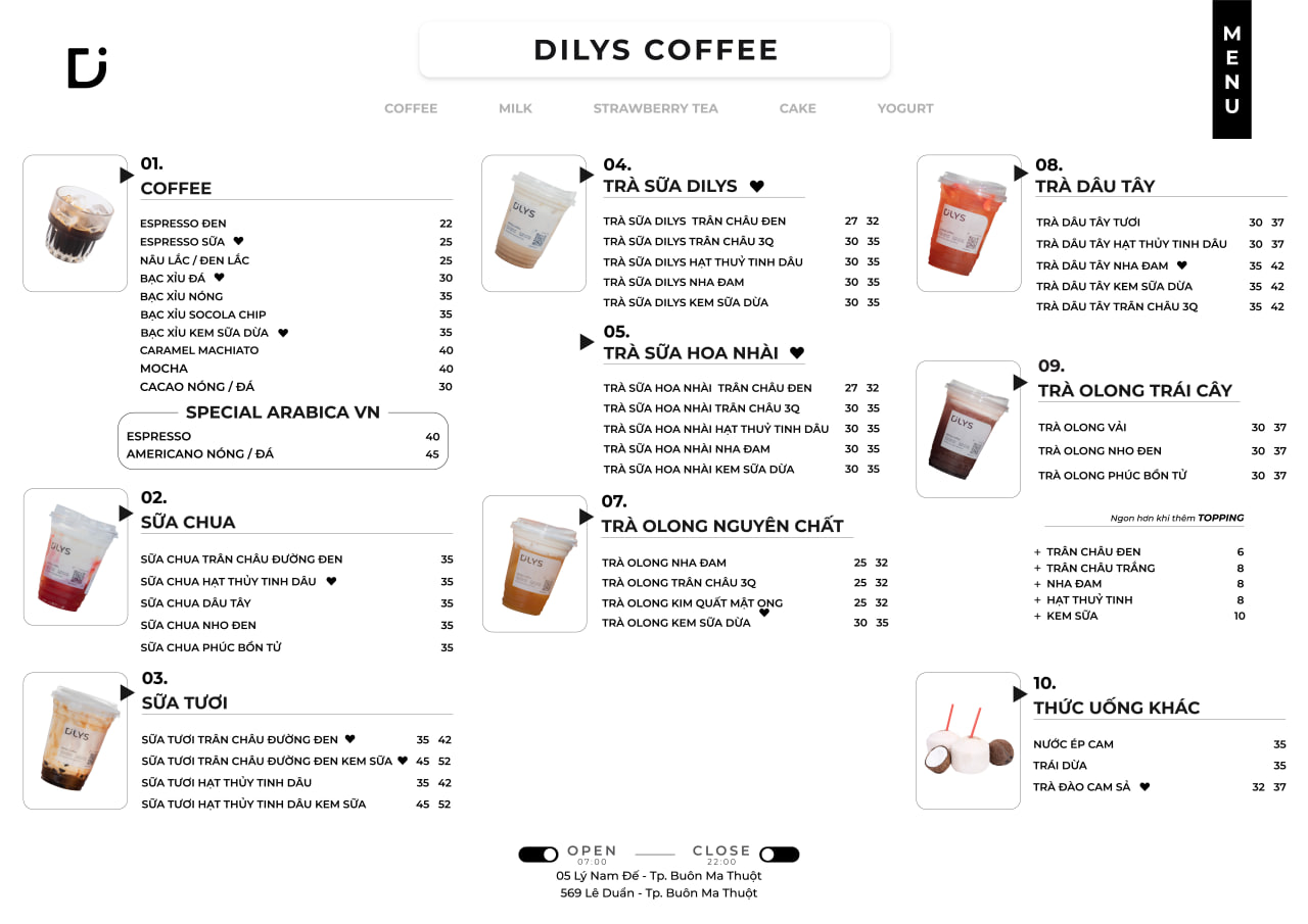 Dilys Coffee full printed menu